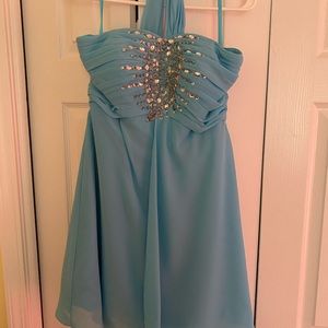 Blue halter prom dress